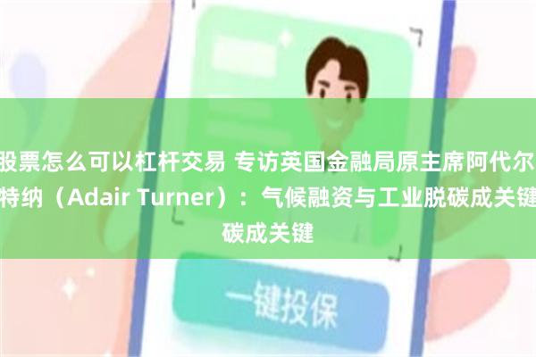 股票怎么可以杠杆交易 专访英国金融局原主席阿代尔·特纳（Adair Turner）：气候融资与工业脱碳成关键