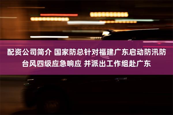 配资公司简介 国家防总针对福建广东启动防汛防台风四级应急响应 并派出工作组赴广东