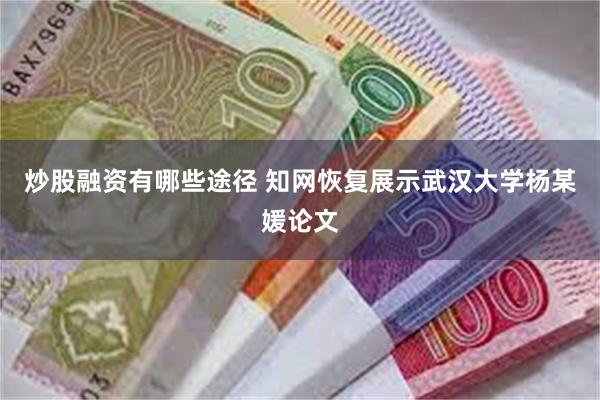 炒股融资有哪些途径 知网恢复展示武汉大学杨某媛论文